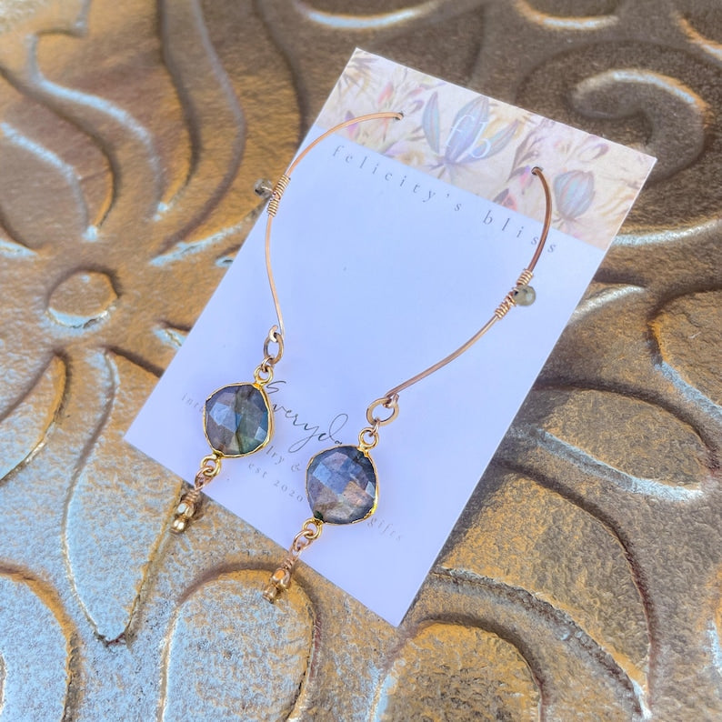 Golden Labradorite Threader Earrings