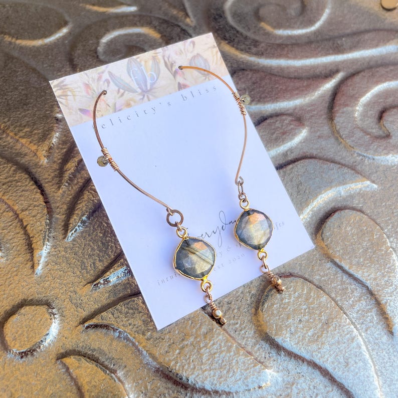 Golden Labradorite Threader Earrings