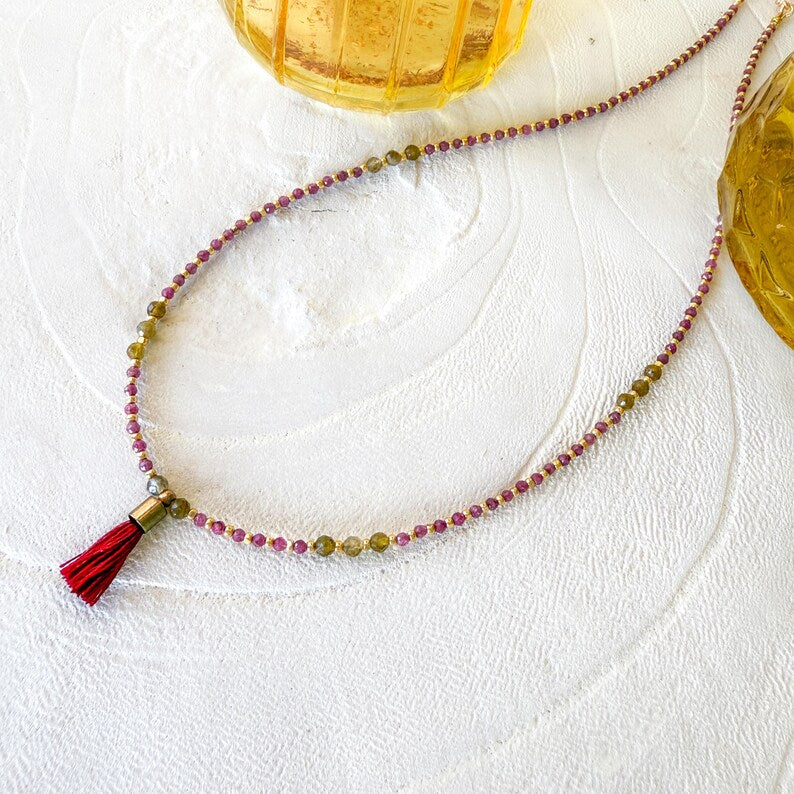 Mini Mala Necklace - Pink Ruby